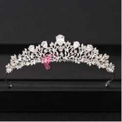 Coroana eleganta pentru mireasa CR015FF Argintie cu cristale din sticla si Zirconiu